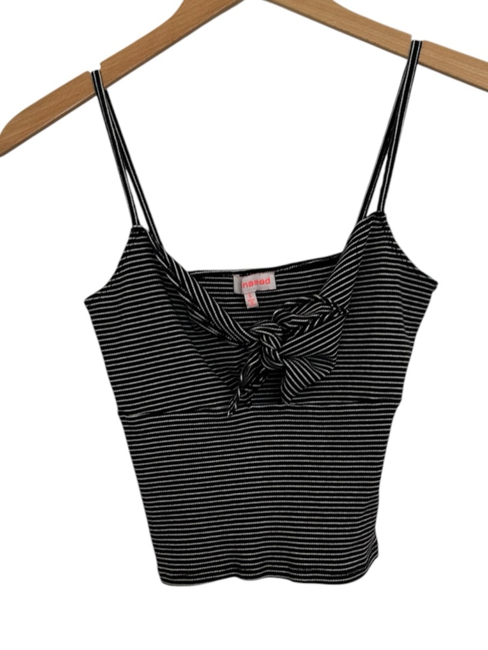 re:named Black and White Striped Tie-Front Crop Spaghetti Strap Camisole Tank S
